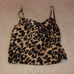 Spaghetti strap cowl neck cheetah top